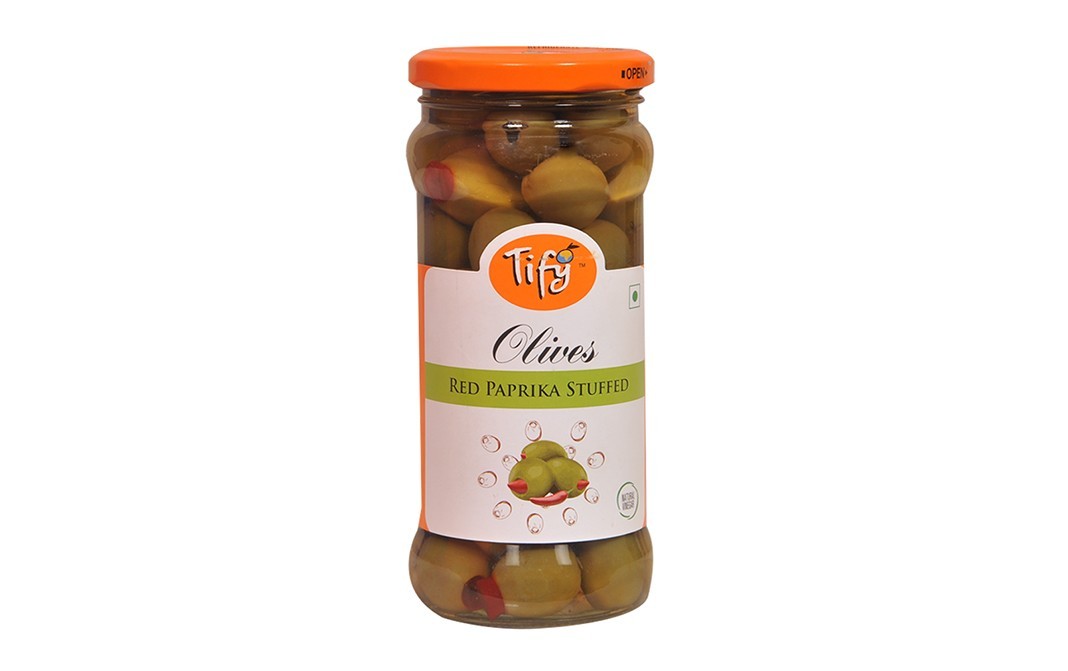 Tify Olives Red Paprika Stuffed    Glass Jar  350 grams